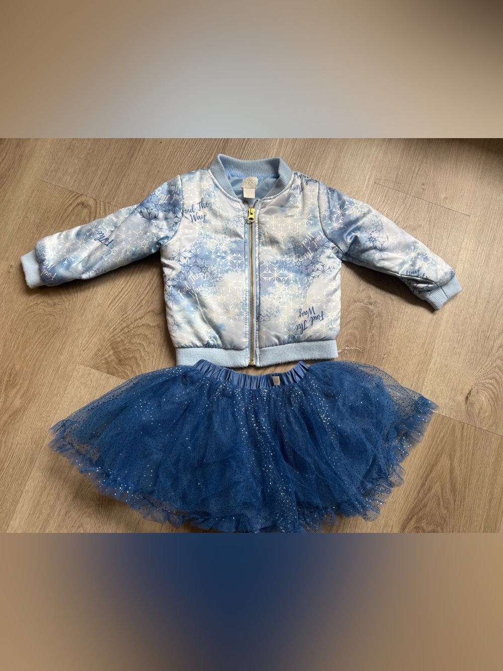 Disney Light Blue Snowflake Bomber Jacket & Navy Blue Sparkle Tutu